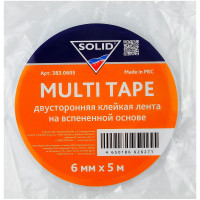 Двухсторонняя клейкая лента/скотч на вспененной основе SOLID Multi Tape 6 мм х 5 м, 1 шт. 383.0605 фото 1