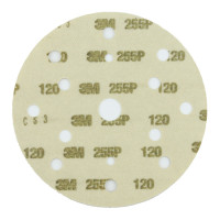 Абразивный круг на липучке 3М 255P+ Hookit (150 мм; 15 отв; Р120; золотой) фото 1